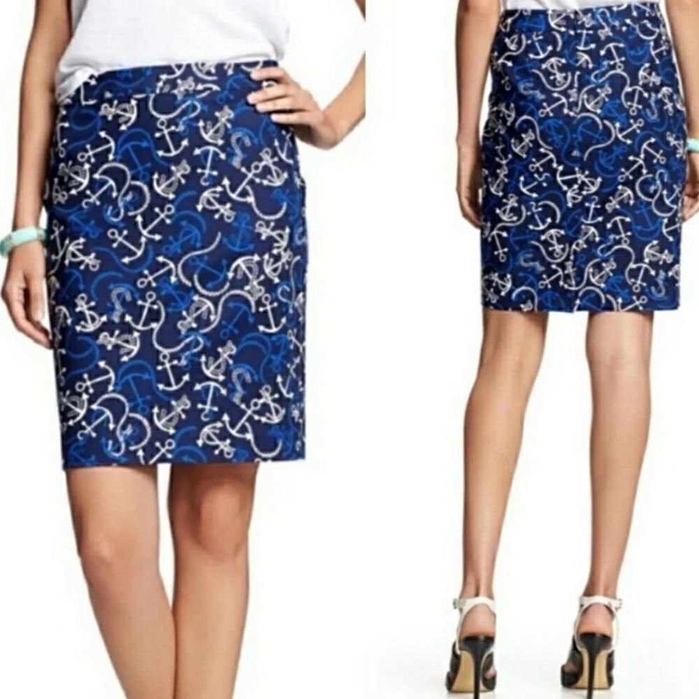 Banana Republic Blue Port Anchor Pencil Skirt - 6